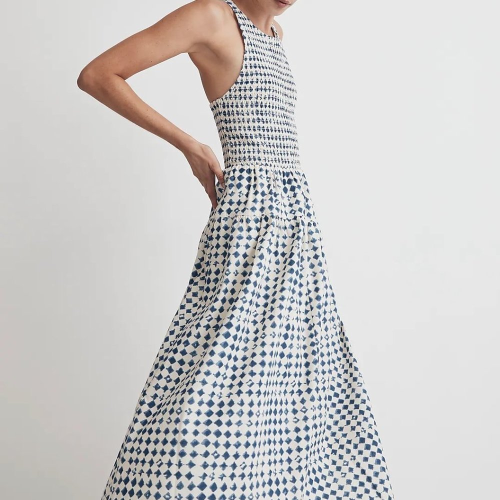 Madewell Halter Tiered Midi Dress in Shibori Print